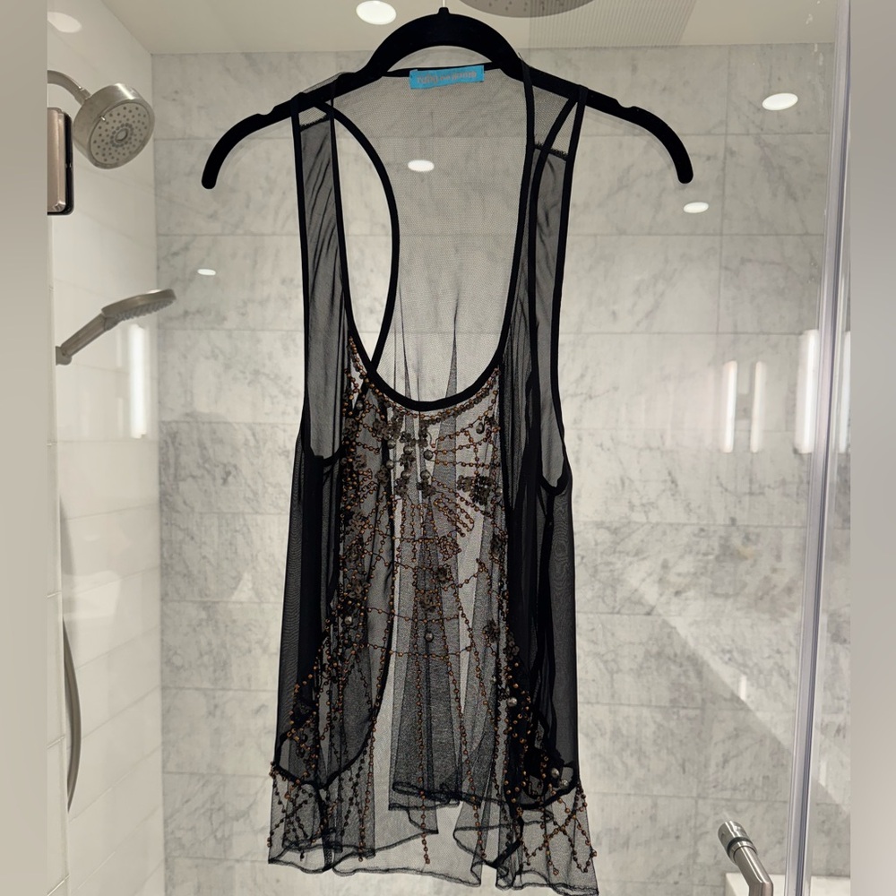 Ruby and Jenna sheer beaded racer back tank, Small